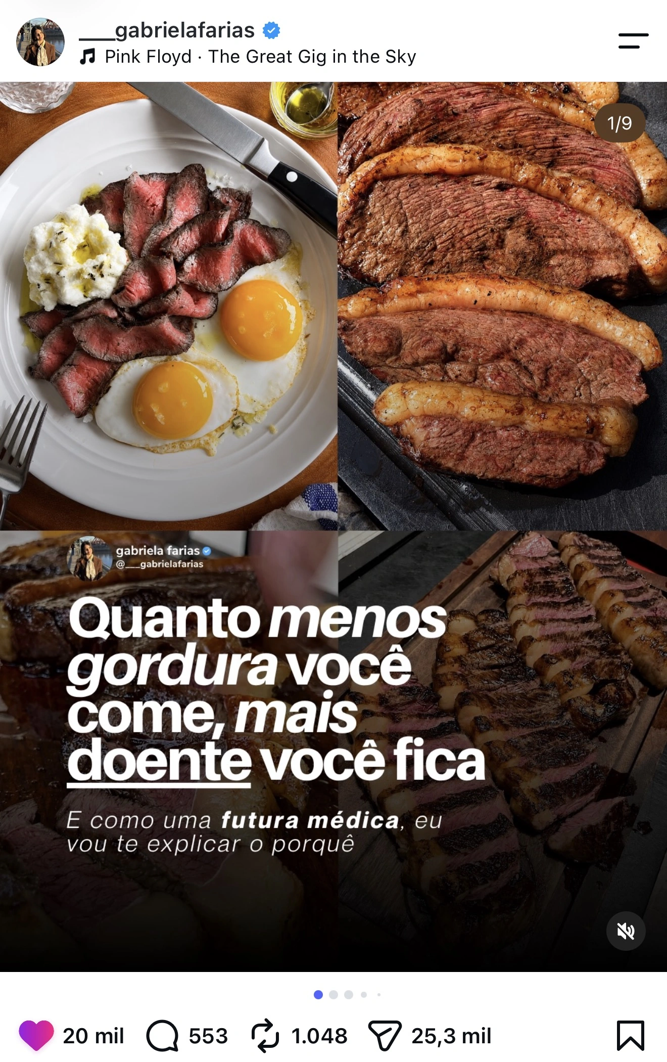Post da Gabriela Farias com 22,3 mil curtidas: Como uma futura médica, é isso que eu faria se quisesse viver até os 100 anos